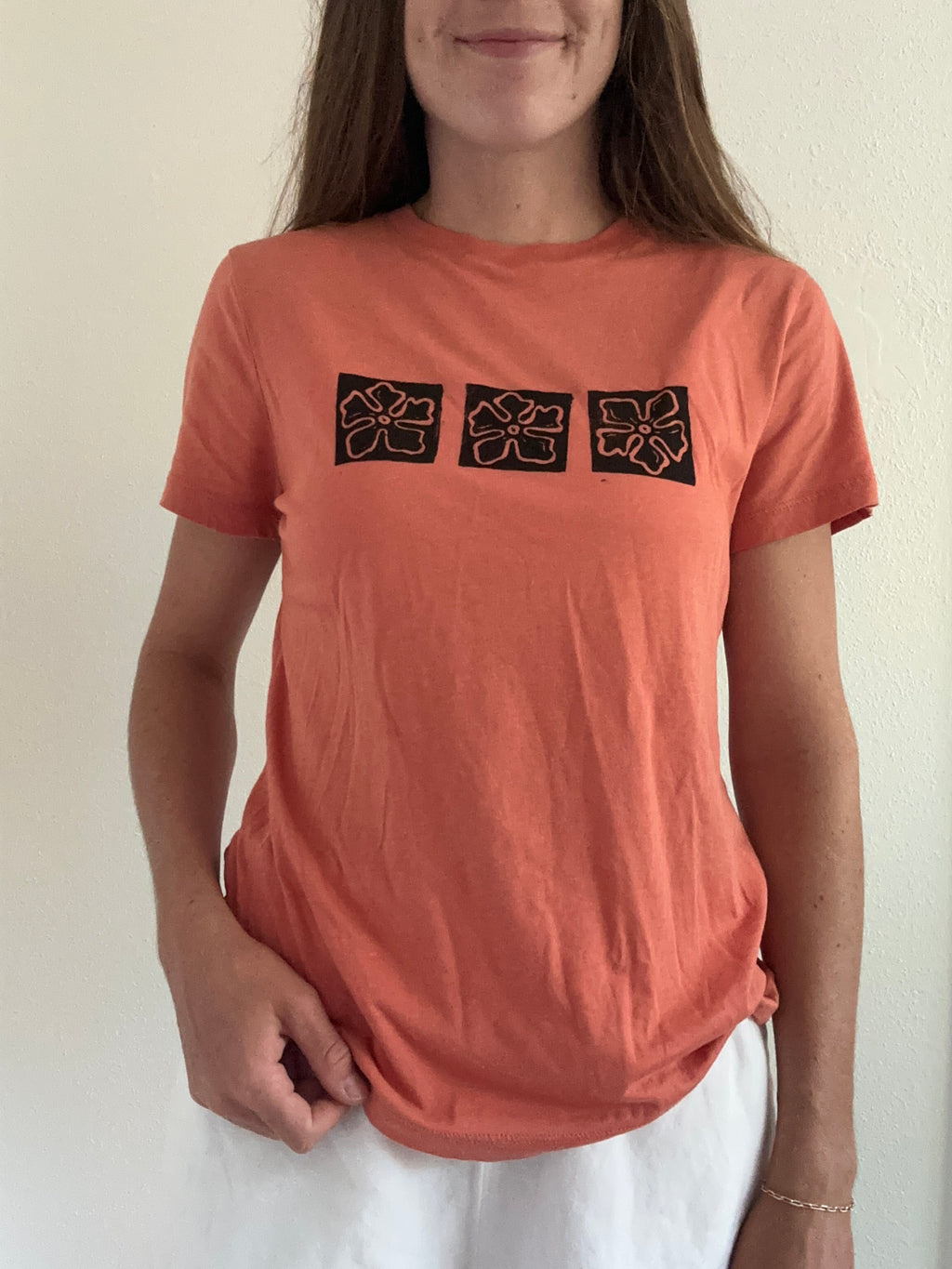 Orange Hibiscus Block Print Tee