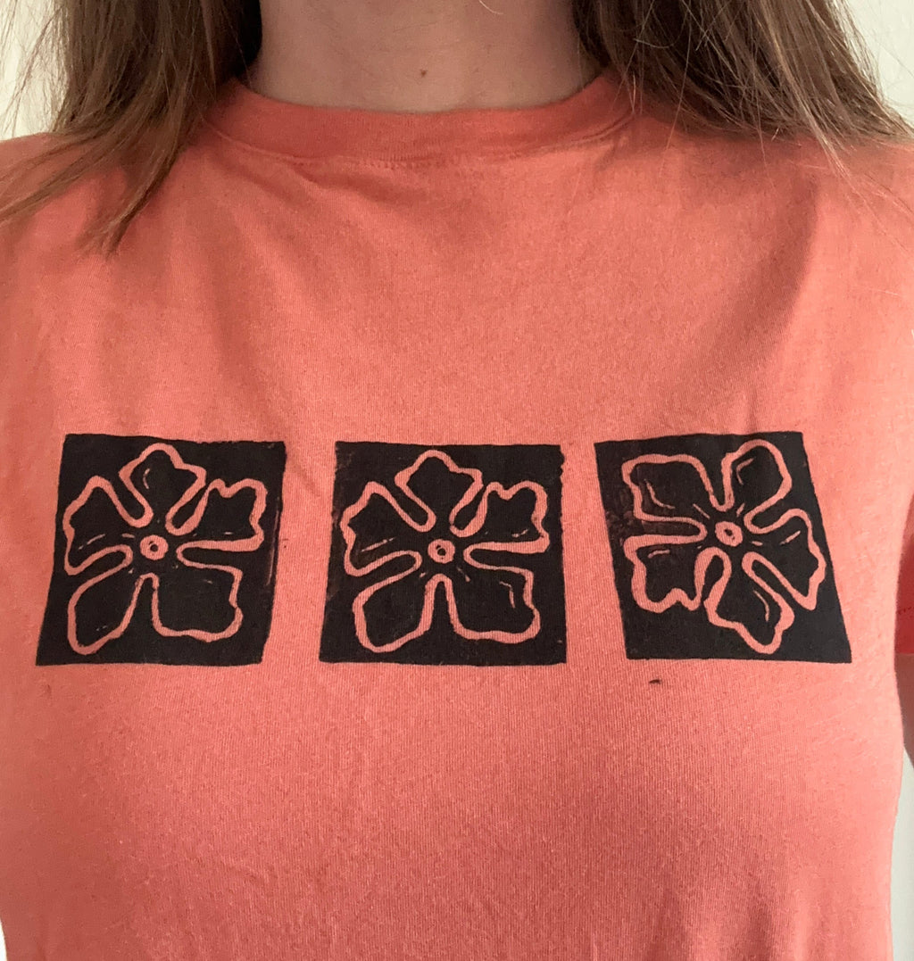 Orange Hibiscus Block Print Tee