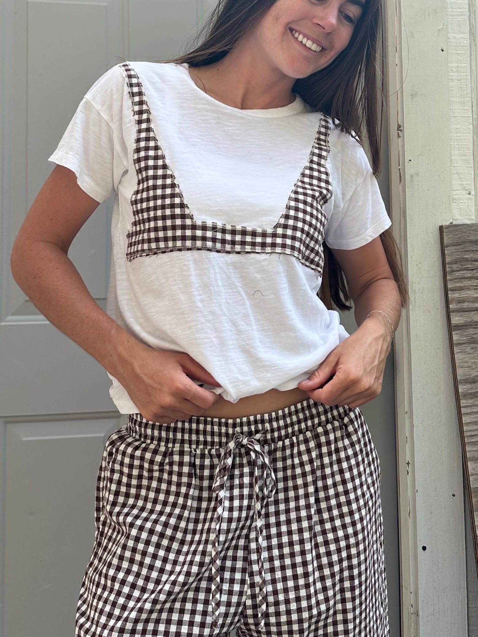 Brown and white bikini tee