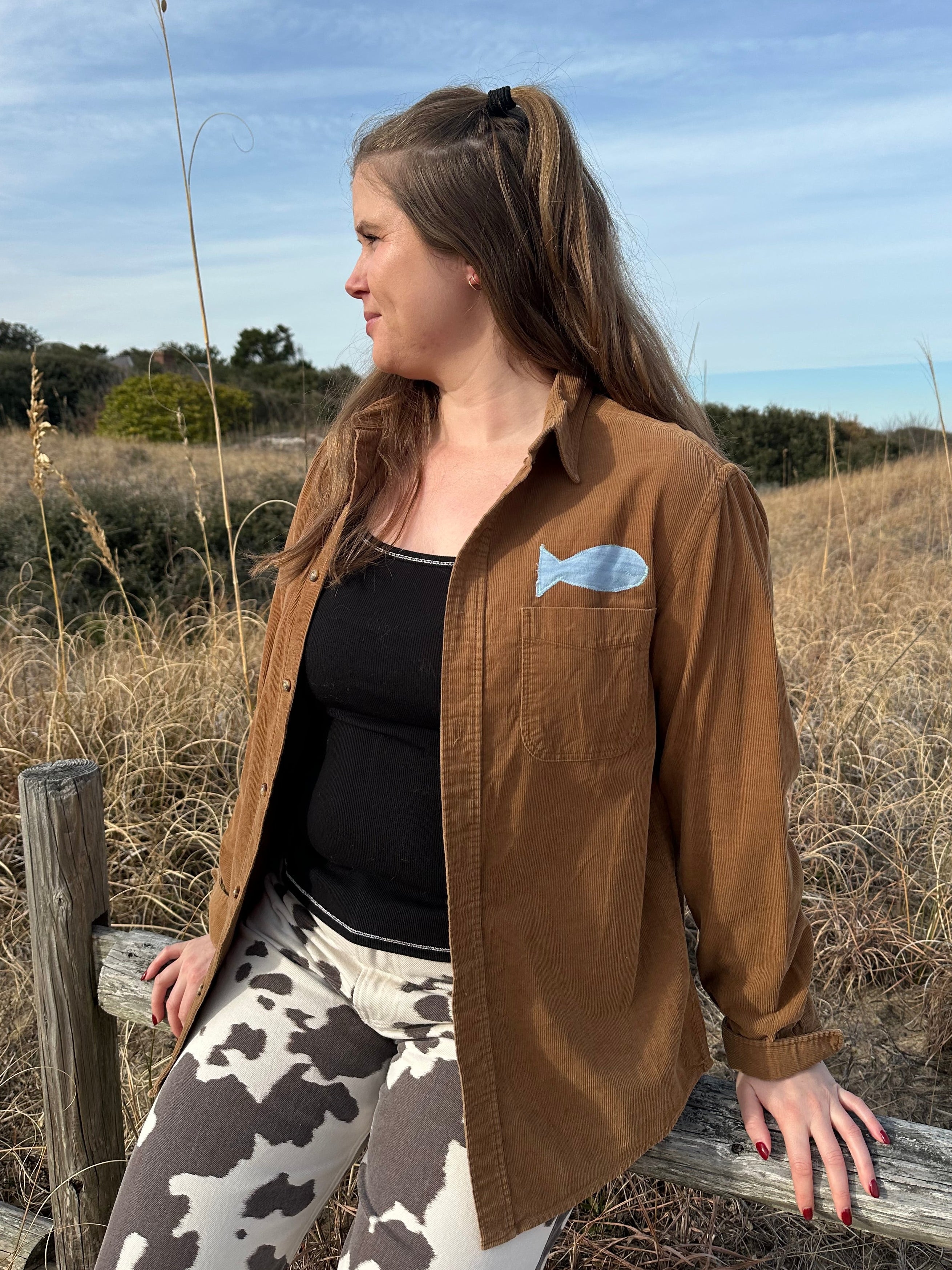 Fishy Corduroy Brown Button Down