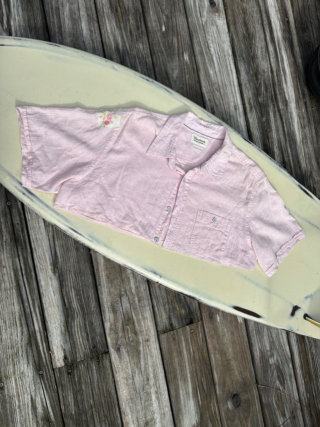 Light Pink Linen Crop Button Down