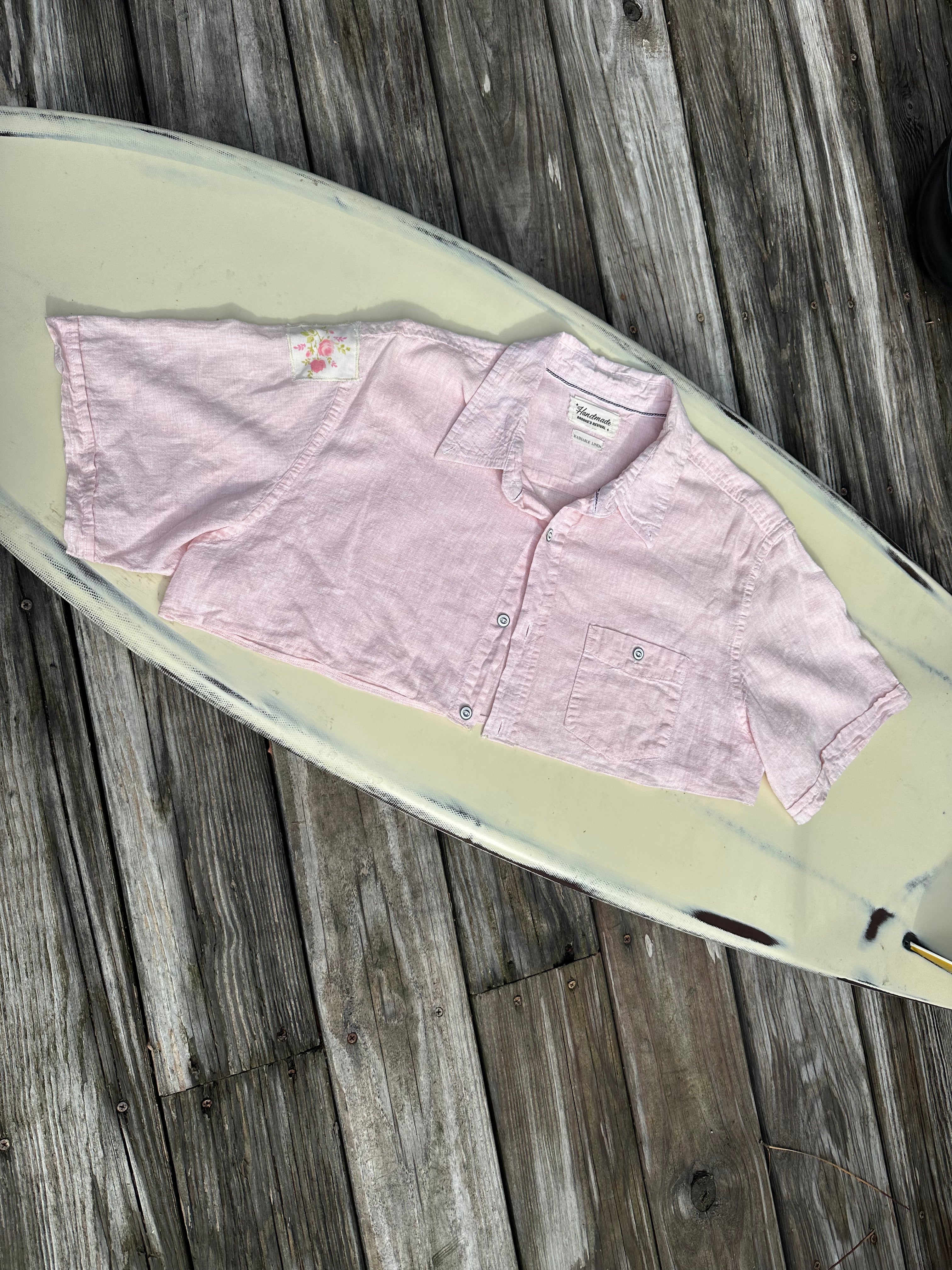 Light Pink Linen Crop Button Down