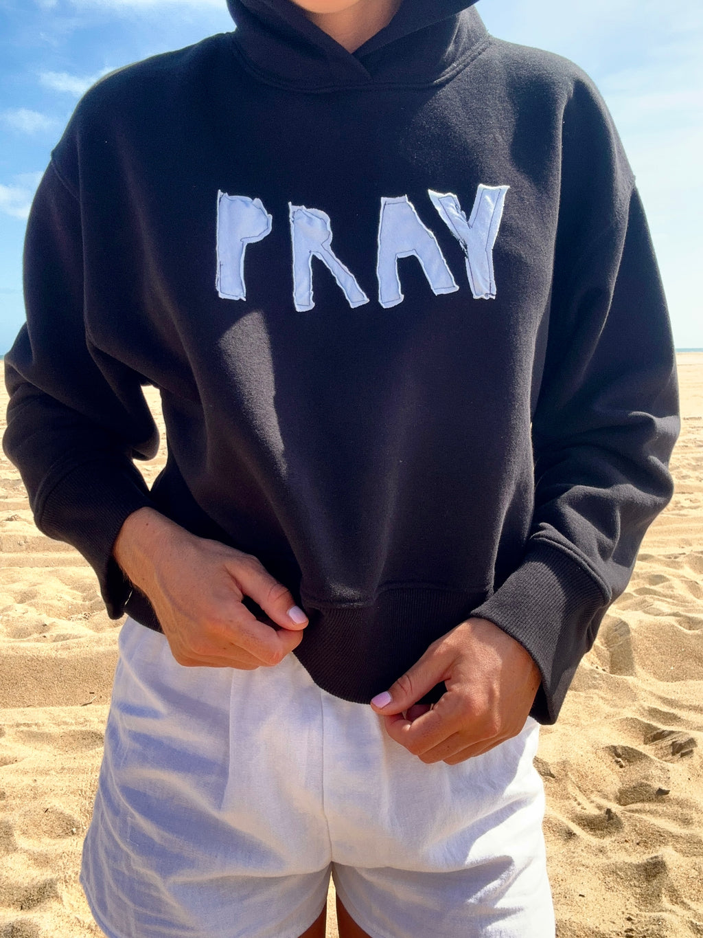 PRAY Black Crop Hoodie