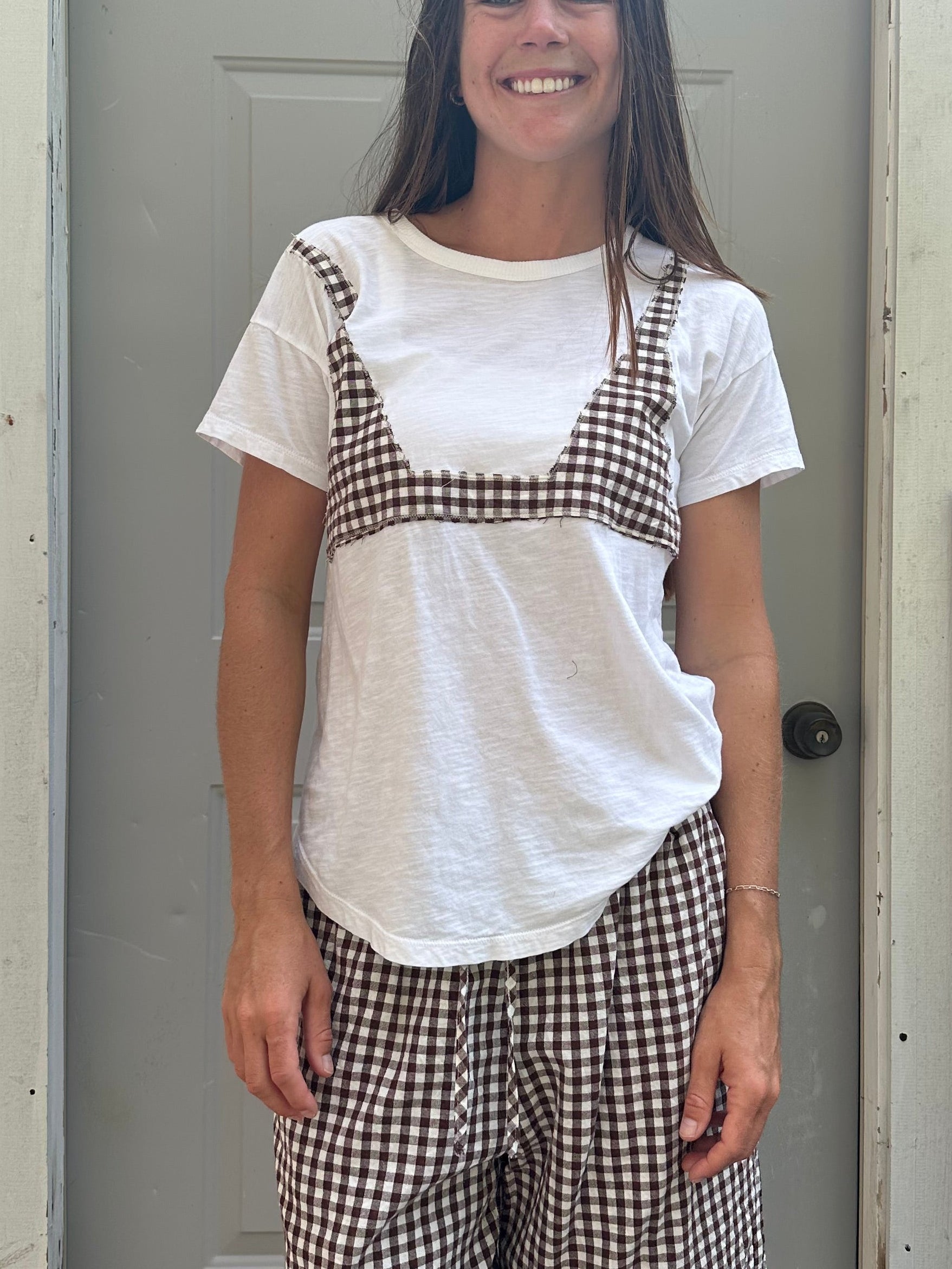 Brown and white bikini tee