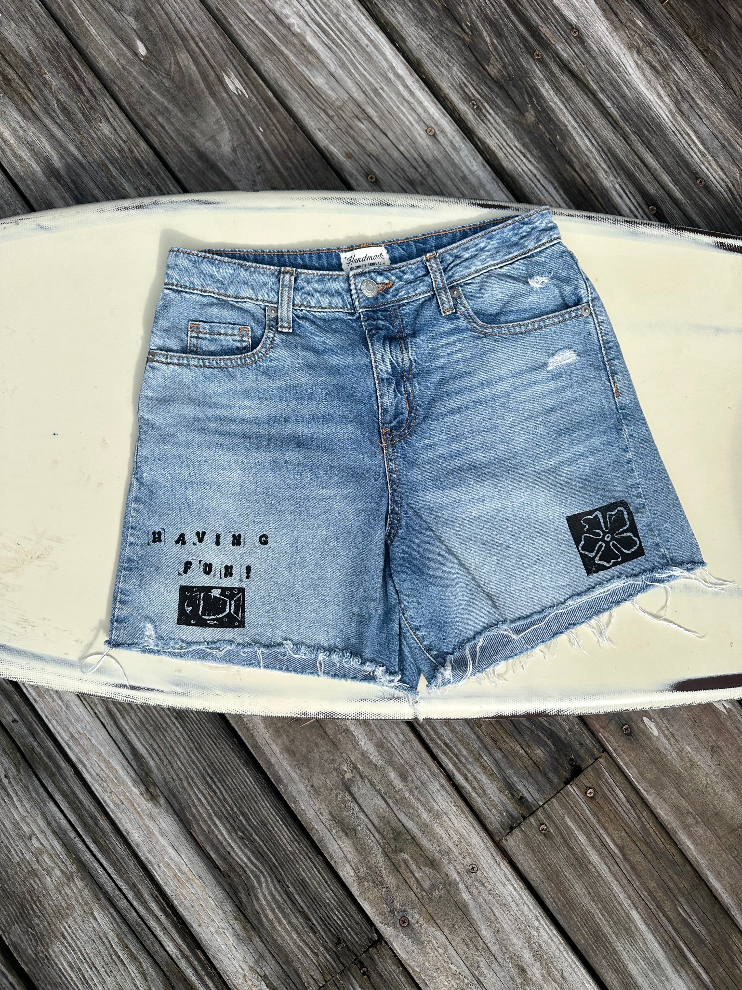 Having Fun! Block Print Jean Shorts