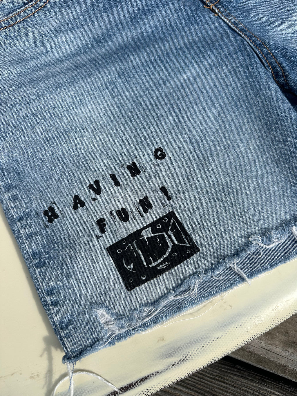 Having Fun! Block Print Jean Shorts