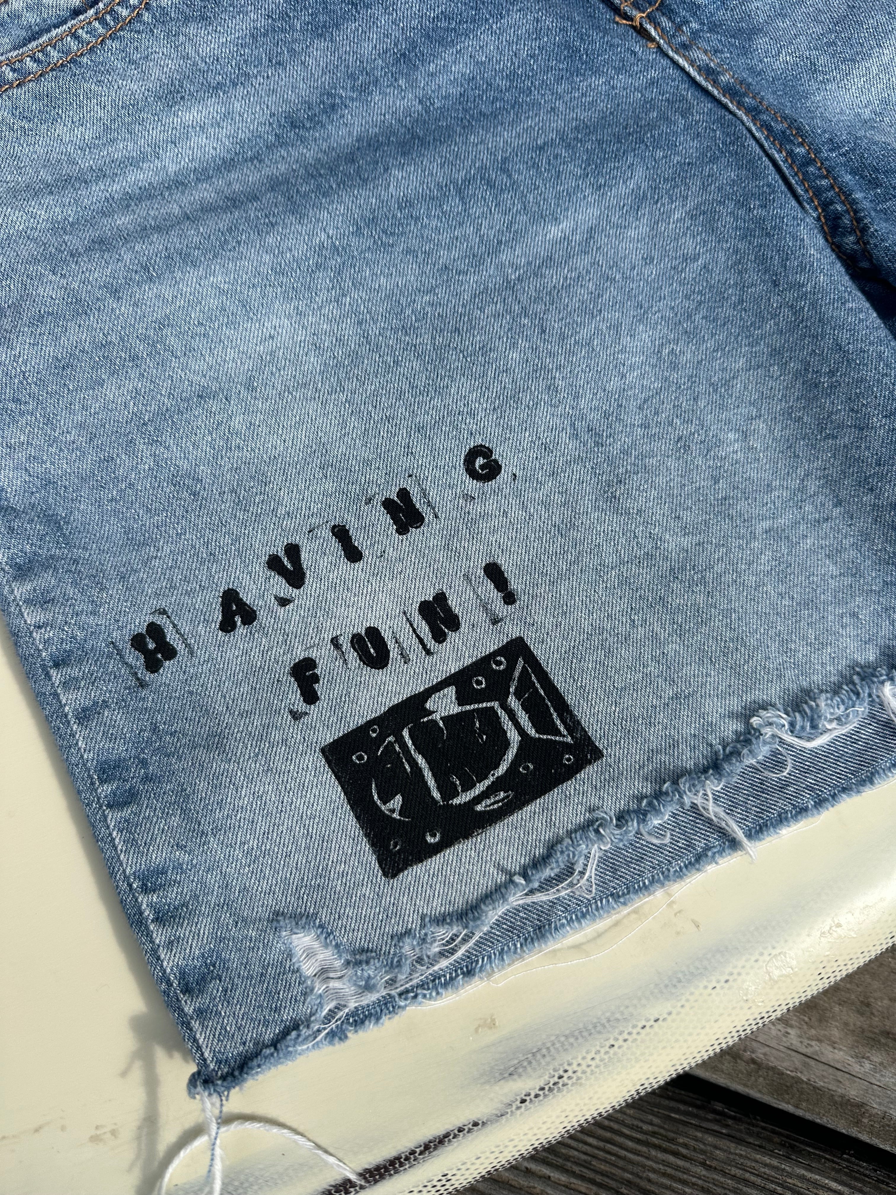 Having Fun! Block Print Jean Shorts