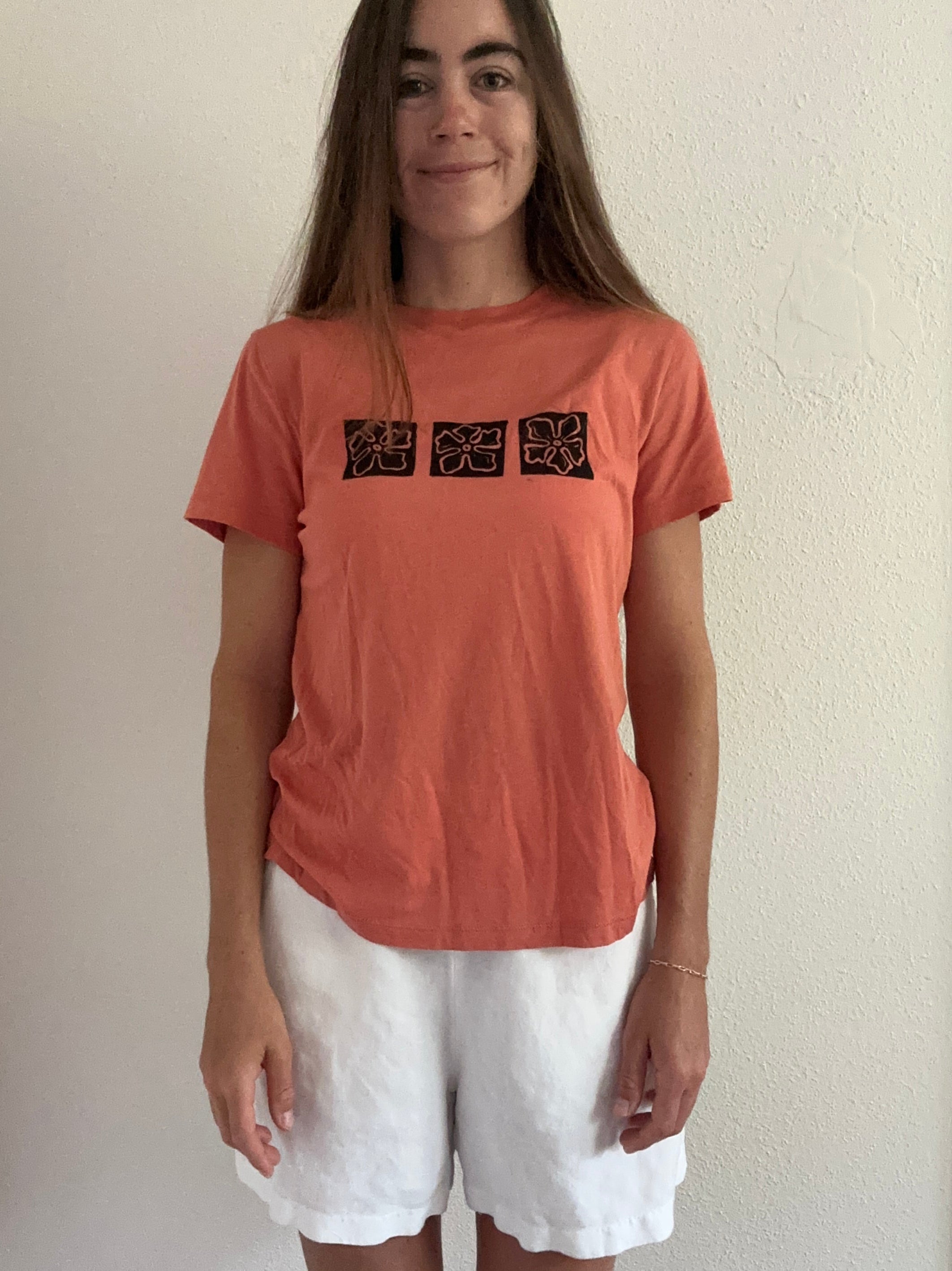 Orange Hibiscus Block Print Tee